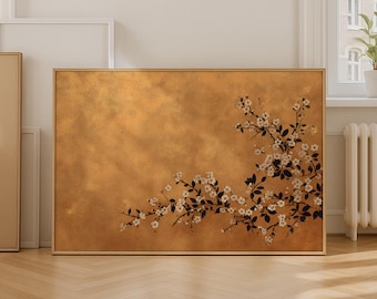 Japanese Wall Art, Chinoiserie Art Print, Large Horizontal Wall Decor, Vintage Printable Floral Art