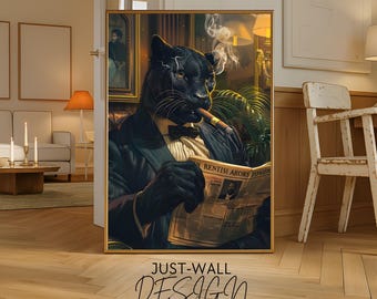 Masculine Wall Art, Panther Wall Art, Gentleman Animal Art, Moody Wall Decor, Printable Wall Art, Dark Aesthetic Art