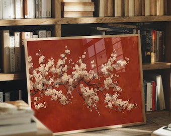 Chinoiserie Wall Art, Japanese Wall Art, Horizontal Large Wall Art, Japandi Printable Art, Wabi Sabi Floral Print