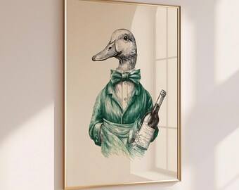 Printable Funky Duck Wall Art, Kitchen Wall Art Digital Print, Maximalist Duck Illustration, Funny Animal Poster