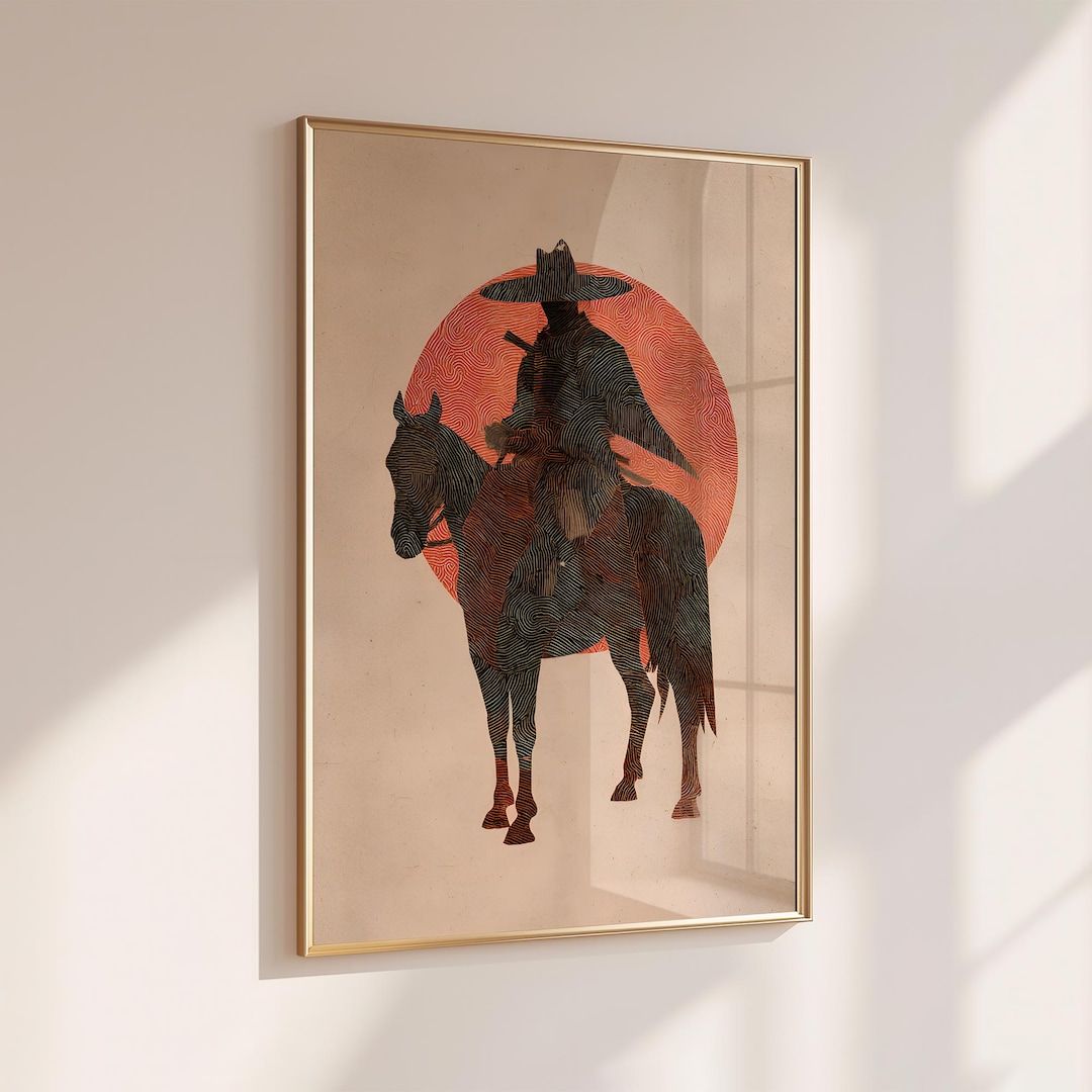 Japandi Masculine Cowboy Wall Art, Western Horse Art Print, Japanese ...
