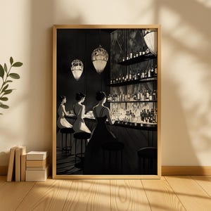 Women Drinking Cocktails Wall Art, Bar Cart Print, , Signature Drink Sign, Black and White Photography, Bar Cart Decor, Alcohol Prints