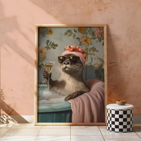Otter Fun Wall Art – Funny Bathroom Print, Digital Prints, Bathroom Signs, Bathroom Wall Art, Martini Print, Vintage Bathroom Art
