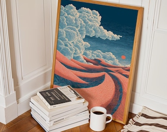 Japanese Inspired Wave Art, Mid Century Modern Wall Art, Abstract Ocean Print, Printable Wall Art, Modern Home Decor