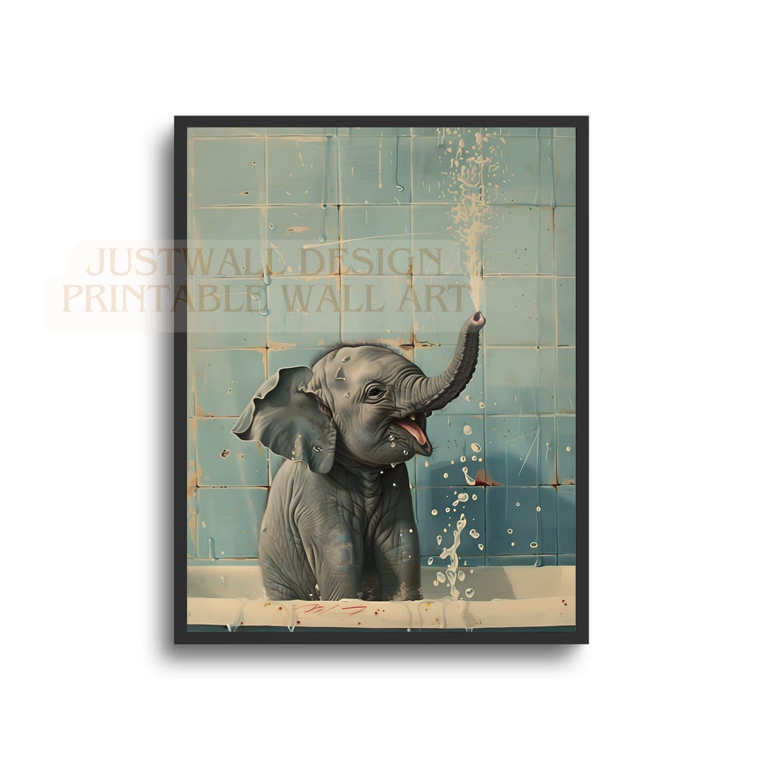 Cute Elephant in Tub Wall Art Bathroom Decor Bathroom Art Print ...