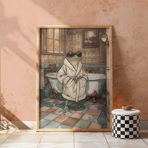 Frog Prints Bathroom Wall Art - Funny Frog Poster - Toilet Frog Prints - Vintage Frog Wall Art for Bathroom Decor - Art Prints Bathroom