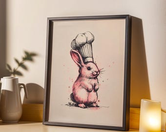 Chef Rabbit Kitchen Wall Art – Cute Bunny Print, Funny Animal Kitchen Poster, Printable Wall Art, Digital Prints for Kitchen