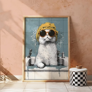 Funny Bathroom Wall Art, Cat Art Prints, Printable Wall Art, Funny Bathroom Sign, Digital Prints, Funny Cat Prints