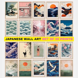 Japanese Wall Art Set of 20 Prints, Japandi Art Gallery Wall Set, 20 Printable Japanese Wall Art, Aesthetic Japanese Posters