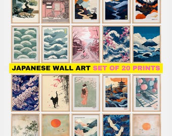 Set of 20 Prints - Japanese Wall Arts, Japandi Art Gallery Wall Set, 20 Printable Japanese Wall Art, Aesthetic Japanese Posters