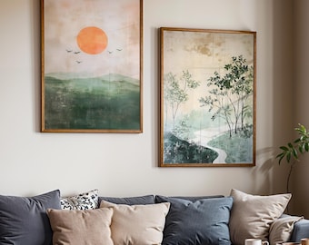 Japandi Wall Art Set of 2, Sage Green Wall Art, Printable Wall Art, Japanese Wall Art, Wabi Sabi Wall Art