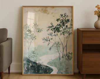 Wabi Sabi Wall Art, Sage Green Wall Art, Japandi Art, Downloadable Art, Japanese Wall Art, Large Wall Art, Rising Sun Art Print