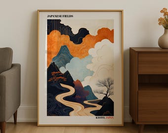 Japanese Wall Art, Japanese Fields Poster, Digital Prints, Downloadable Art, Japandi Art, Wabi Sabi Wall Art, Printable Wall Art