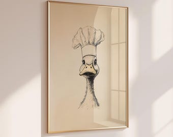 Printable Kitchen Duck Print, Funky Kitchen Wall Art, Printable Wall Art, Chef Duck Digital Wall Art, Kitchen Wall Decor