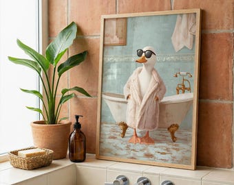 Duck Bathroom Wall Art, Funny Bathroom Wall Decor –  Quirky Bathroom Prints for Kids or Guest Bathroom Decor - Bathroom Poster