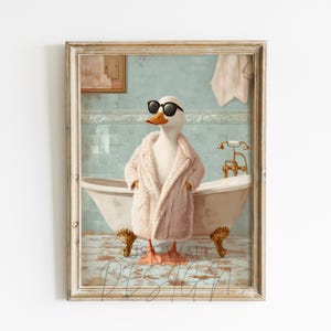 Funny Duck Bathroom Wall Art – Duck in Robe With Sunglasses – Quirky ...