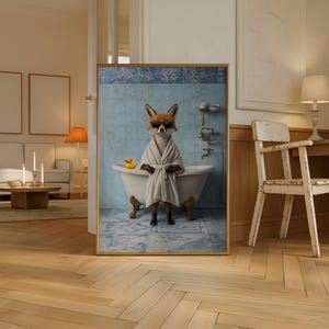 Retro Fox Bathroom Art Print: Funny Animal Poster (Digital Download)