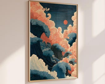 Japanese Wave Wall Art, Mid Century Modern Wall Art, Abstract Japanese Print, Printable Wall Art, Modern Minimal Decor