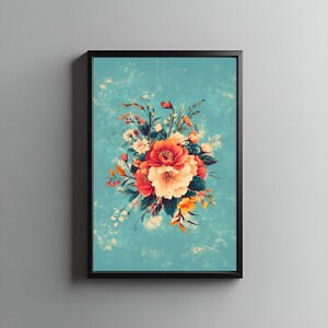 Vintage Floral Wall Art Print - Colorful Boho Flower Artwork, Rustic Botanical Decor for Living Room or Bedroom, Printable Digital Download