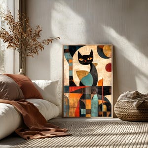 Black Cat Art Print: Colorful Abstract Cat Decor (Digital Download)