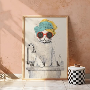 Funny Bathroom Wall Art – Cat Art Print, Quirky Cat Poster, Printable Wall Art, Cat Poster for Apartment Decor, Funny Bathroom Signs
