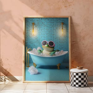 Funny Bathroom Wall Art - Frog in Bathtub Print - Quirky Bathroom Decor - Cool Frog Wall Art - Bathroom Prints, Bathroom Wall Decor