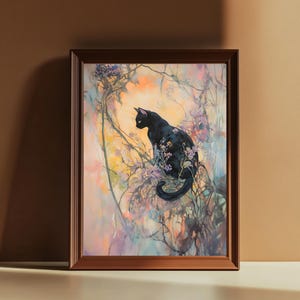 Black Cat Art Print - Abstract Oil Painting Style, Colorful Boho Wall Decor for Cat Lovers, Unique Digital Download for Home or Office