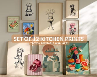 Gallery Wall Set of 12, Kitchen Wall Art Set, Printable Wall Art Collection, Trendy Wall Art for Kitchen Decor