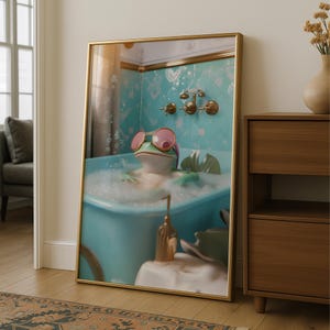 Frog Prints Bathroom Wall Art -Art Prints Bathroom - Funny Frog Poster - Toilet Frog Prints - Vintage Frog Wall Art for Bathroom Decor