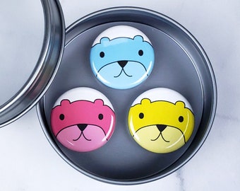 Colorful Bear Magnet Set — Cyan Bear Magnet — Magenta Bear Magnet — Yellow Bear Magnet — Bear Refrigerator Magnet Set — Office Magnets