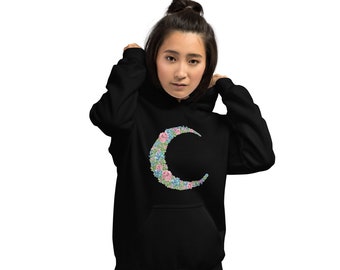 Succulents and Flowers Crescent Moon Unisex Hoodie