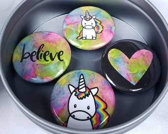 Unicorn Magnet Set – Believe in Unicorns Magnet Set – Magnet Tin Set – Cute Unicorn Magnet Gift Set