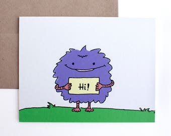 Fuzzy Purple Monster Card – Tarjeta de Hola