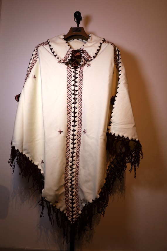 Unique Handmade Poncho Brown and Salmon