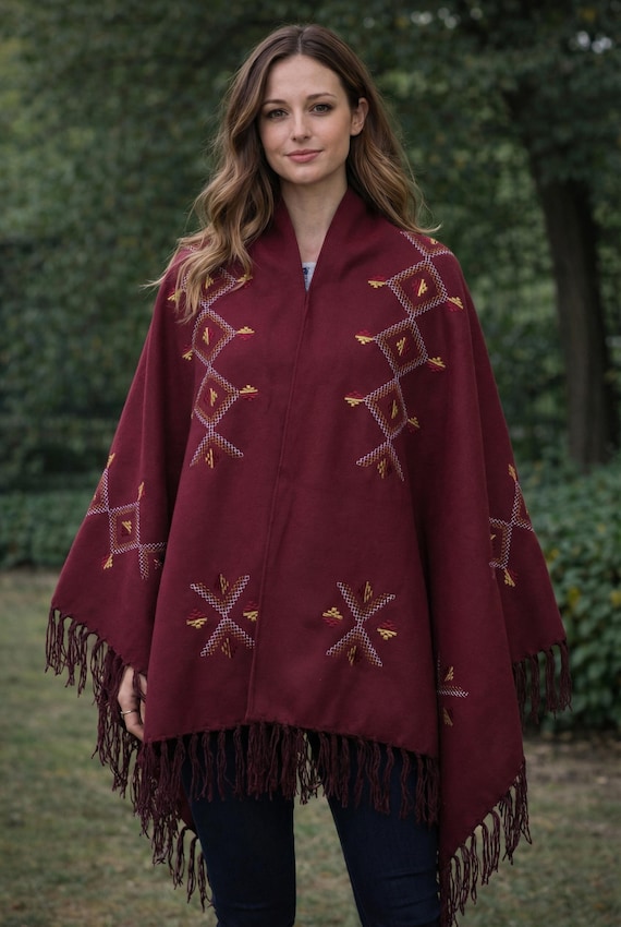 Handcrafted Garnet Poncho