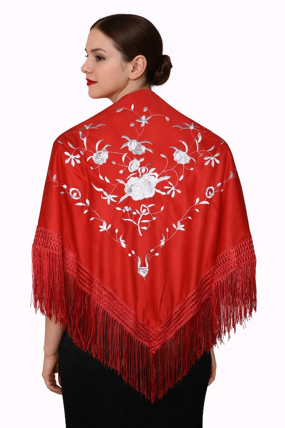 Multicolor Spanish Shawl, Red and Grey / Shawl