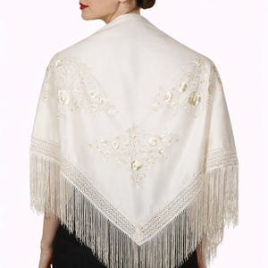 Spaanse manton/omslagdoek zwart met gouden rozen | Manton zwart