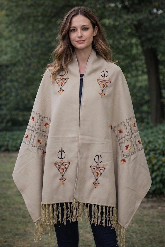 Beige Handmade Poncho