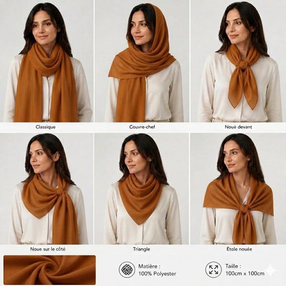Plain Brown Scarf 100% Polyester 100cm x 100cm Large Square Size Versatile for 6 Different Wears