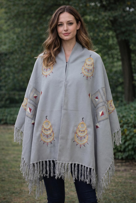 Handmade Poncho Earrings Grey