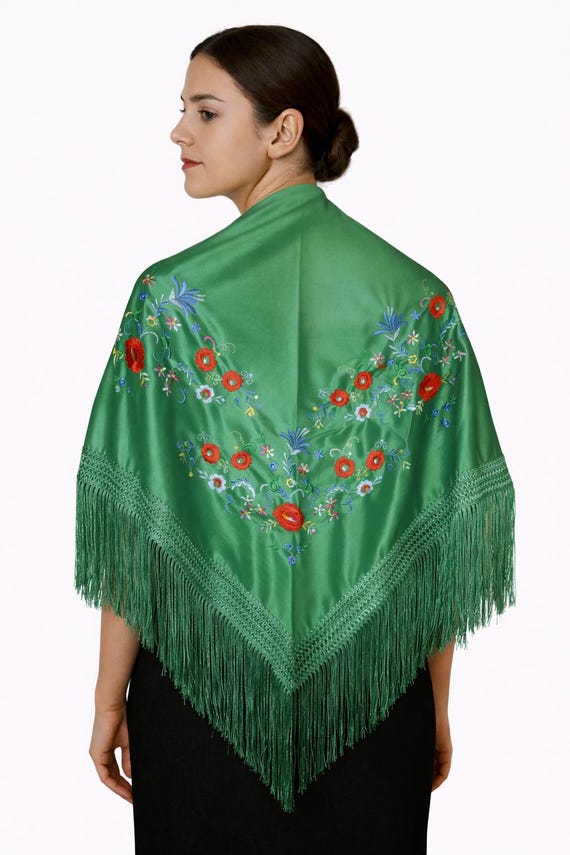 Multicolor Spanish Shawl, Military Green / Shawl