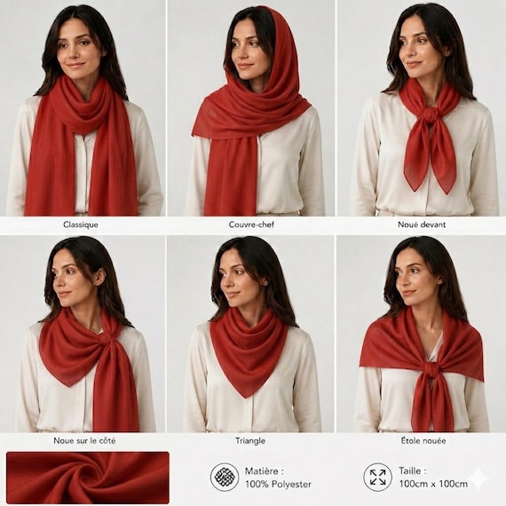 Plain Dark Orange Scarf 100% Polyester 100cm x 100cm Large Square Size Versatile for 6 Different Wears