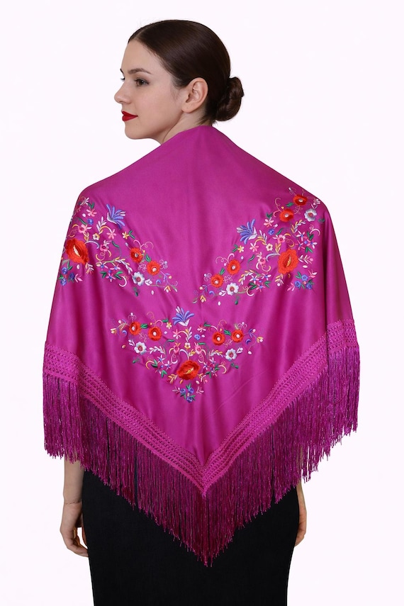 Multicolor Spanish Shawl, Dark Fuchsia / Shawl