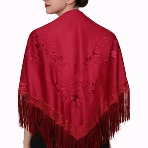 Mantón Español Color Sólido en Granate / Chal