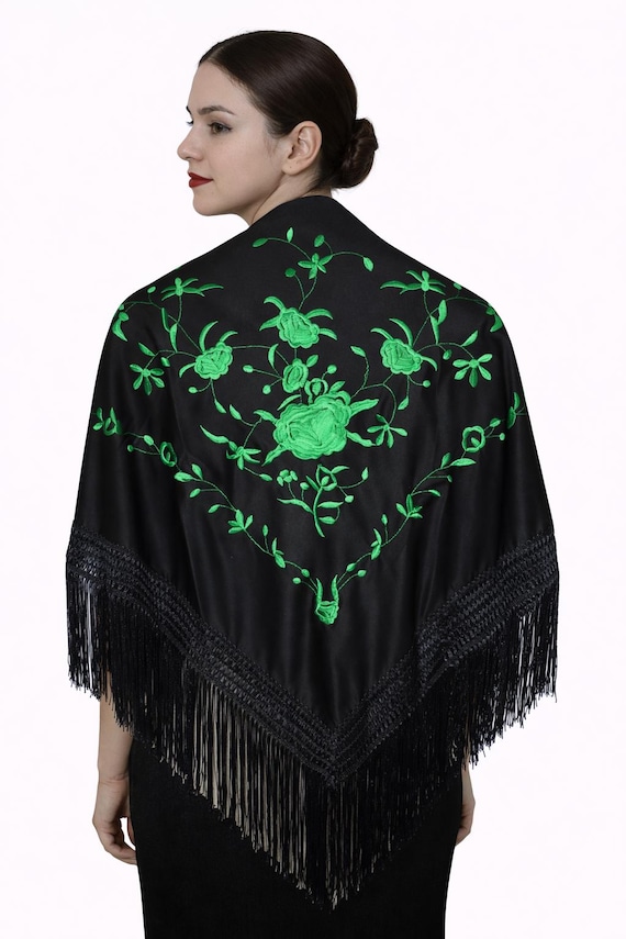 Multicolor Spanish Shawl Black Green / Shawl