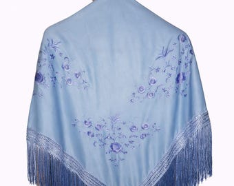 Effen blauwe Spaanse sjaal / omslagdoek