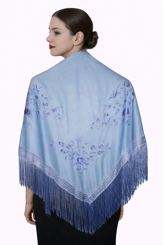 Solid Blue Spanish Shawl / Shawl