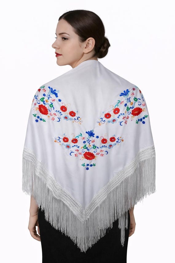 Multicolor Spanish Shawl / White Shawl