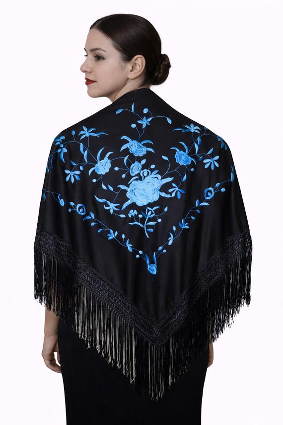Multicolor Spanish Shawl in Black and Blue / Shawl