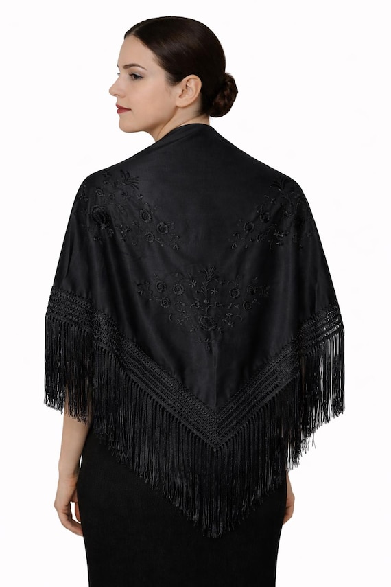 Solid Black Spanish Shawl / Shawl
